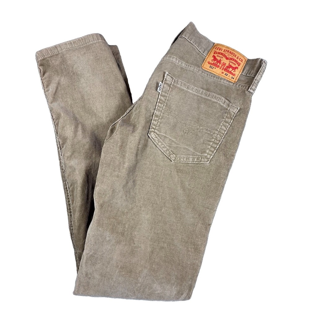 Levi's 511 Corduroy Jeans‎ Mens 32x34 Beige Slim Straight Trousers Pants Casual